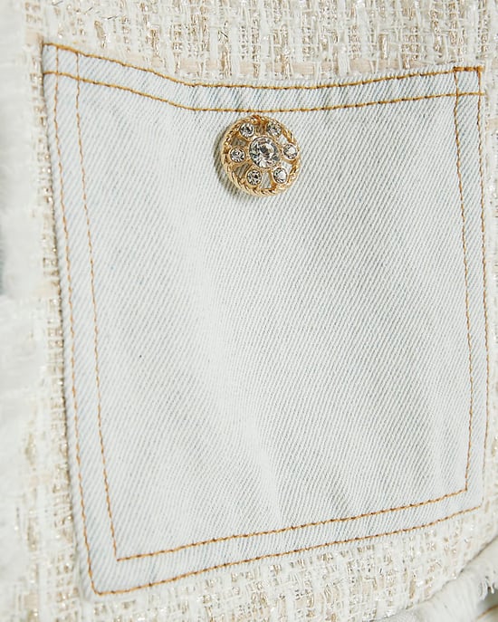River Island Womens Jacket Cream Long Sleeve Denim Boucle Mix - Image 6