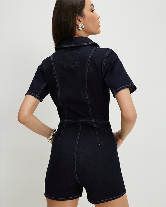 River Island Womens Playsuit Blue Sculpt Denim Short Sleeve - Image 3