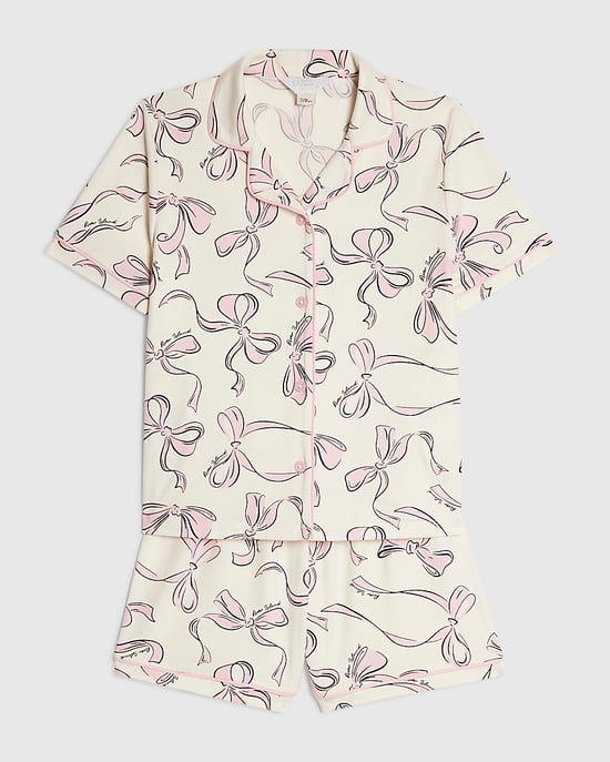 River Island Girls Pyjama Set Cream Bow Print Short Sleeve 2 Piece - Image 5