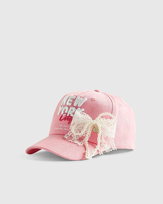 River Island Girls Cap Pink New York Graphic Hat - Image 1
