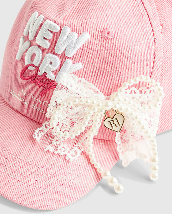 River Island Girls Cap Pink New York Graphic Hat - Image 3