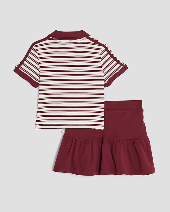 River Island Girls Polo Top & Skirt Set Red Stripe 2 Piece - Image 2