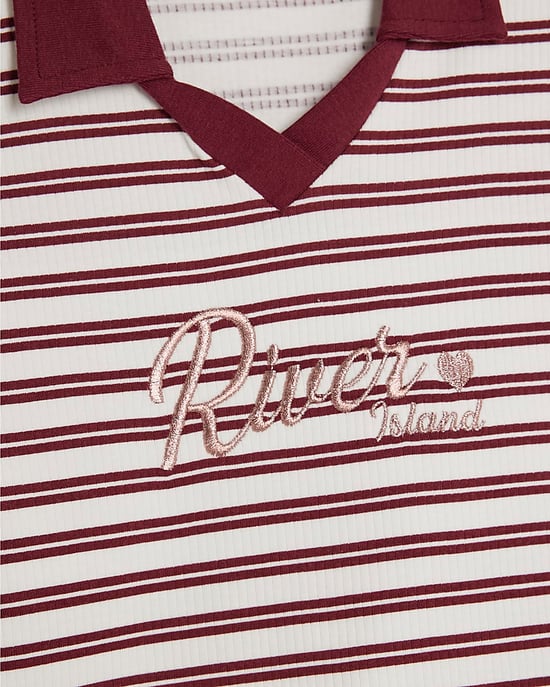 River Island Girls Polo Top & Skirt Set Red Stripe 2 Piece - Image 3