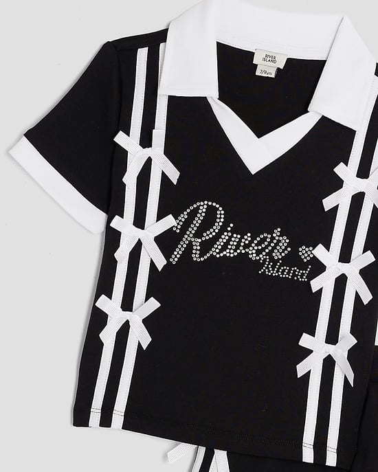 River Island Girls Polo Shirt & Skirt Set Black Bow Collared 2 Piece - Image 3