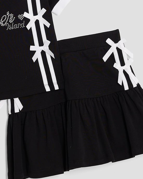River Island Girls Polo Shirt & Skirt Set Black Bow Collared 2 Piece - Image 4