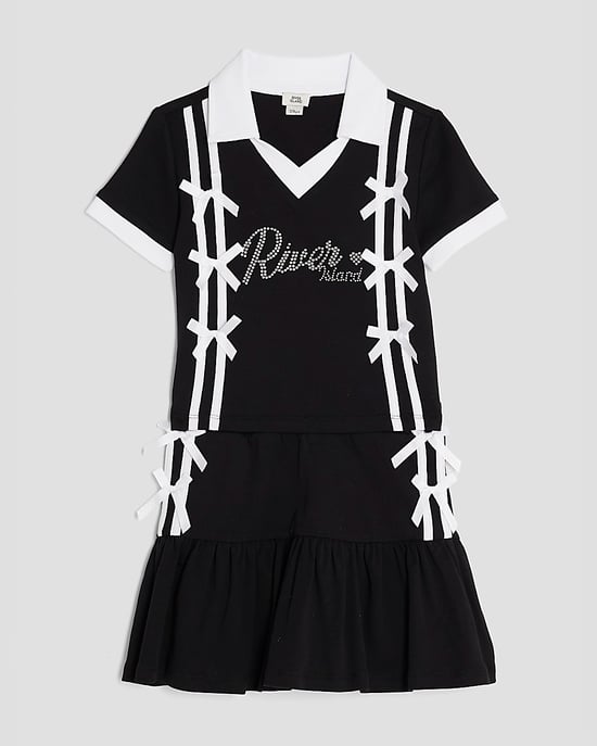 River Island Girls Polo Shirt & Skirt Set Black Bow Collared 2 Piece - Image 5
