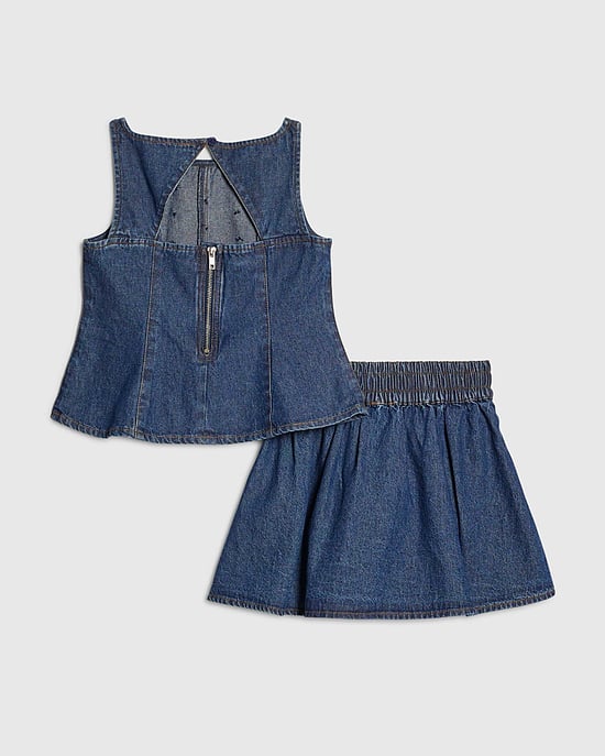 River Island Girls Peplum Top & Skirt Set Blue Embellished 2 Piece - Image 2