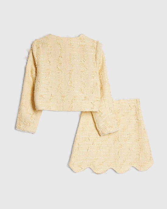 River Island Girls Jacket & Skirt Set Yellow Boucle 2 Piece - Image 2