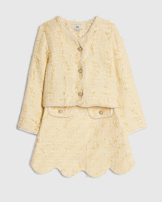 River Island Girls Jacket & Skirt Set Yellow Boucle 2 Piece - Image 5
