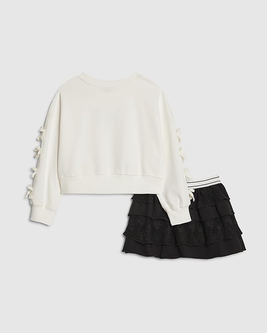 River Island Girls Sweatshirt & Skirt Set Black Bow Graphic 2 Piece - Image 2