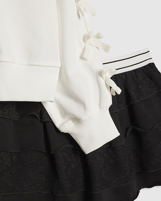 River Island Girls Sweatshirt & Skirt Set Black Bow Graphic 2 Piece - Image 4