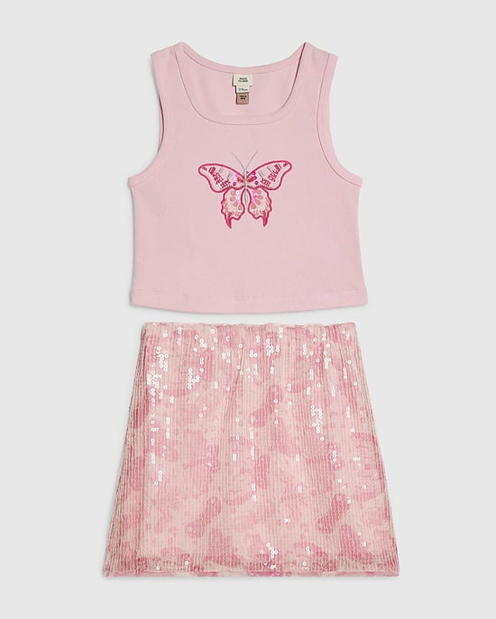 River Island Girls Tank Top & Skirt Set Pink Butterfly 2 Piece - Image 1
