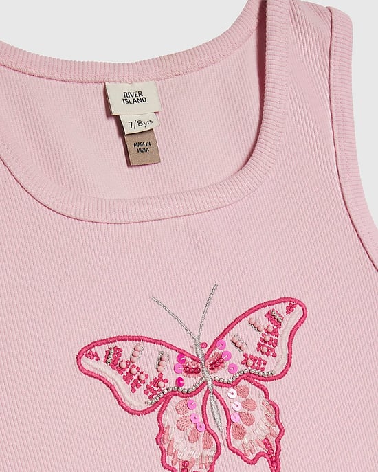 River Island Girls Tank Top & Skirt Set Pink Butterfly 2 Piece - Image 2