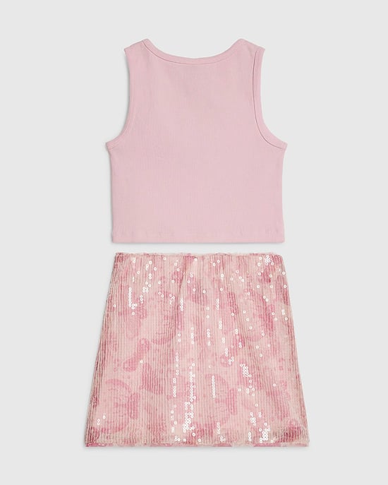 River Island Girls Tank Top & Skirt Set Pink Butterfly 2 Piece - Image 4