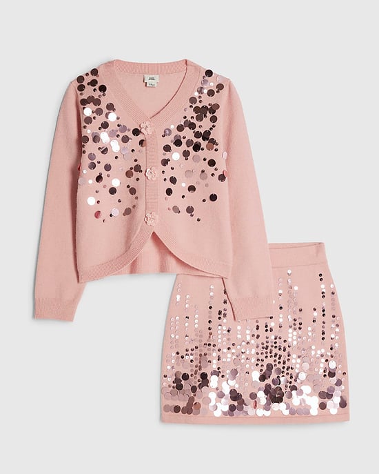 River Island Girls Cardigan & Skirt Set Pink Sequin 2 Piece - Image 1