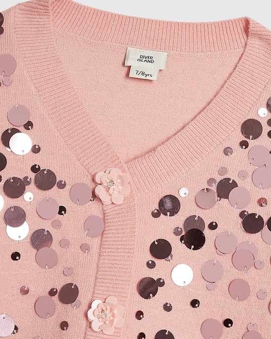 River Island Girls Cardigan & Skirt Set Pink Sequin 2 Piece - Image 3
