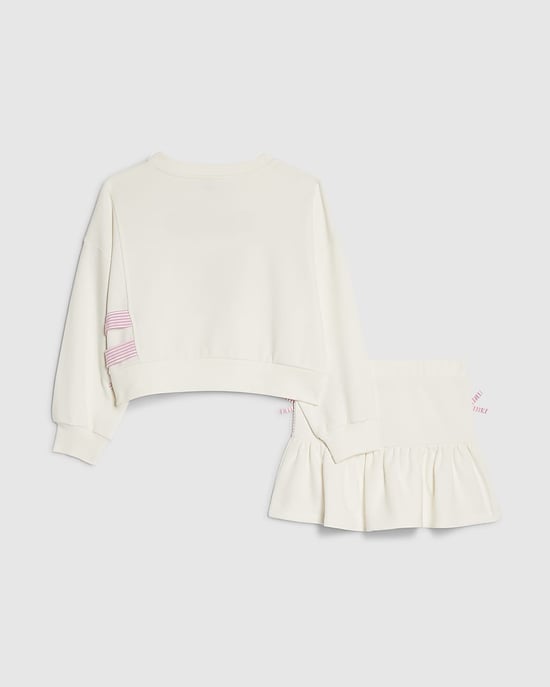 River Island Girls Top & Skirt Set White Paris 96 Sweat 2 Piece - Image 1