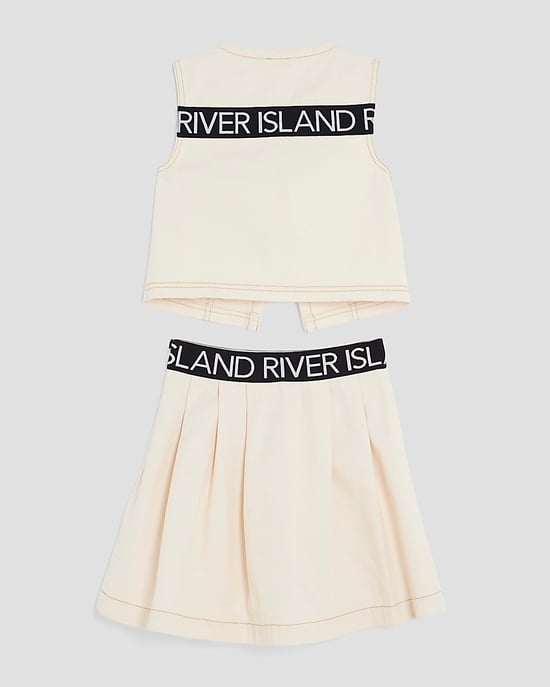 River Island Girls Gilet & Skirt Set Cream Round Neck 2 Piece - Image 4