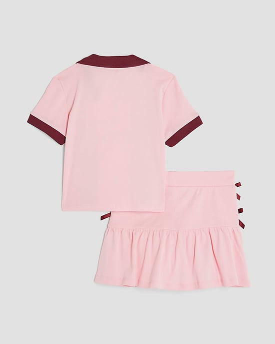 River Island Girls Polo Top & Skirt Set Pink Bow 2 Piece - Image 2