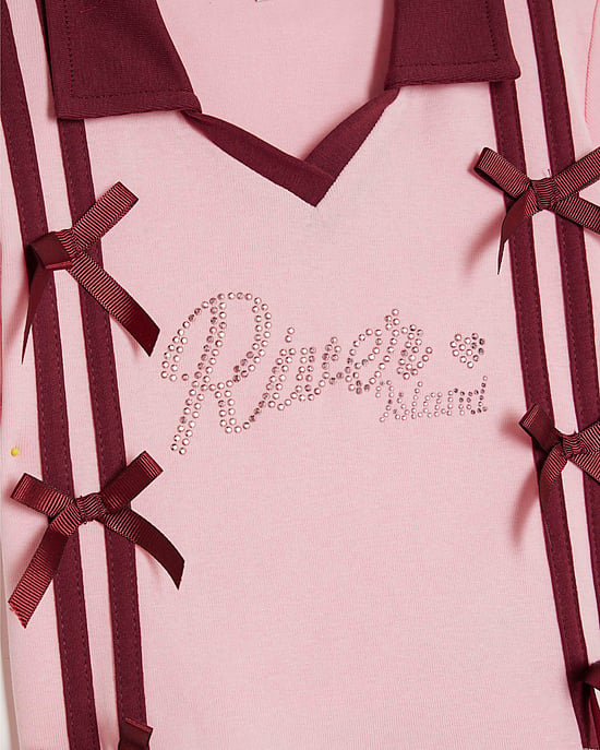 River Island Girls Polo Top & Skirt Set Pink Bow 2 Piece - Image 3