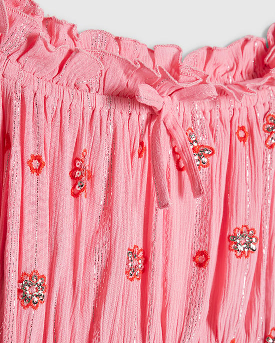 River Island Girls Top & Skirt Set Pink Embroidered Mirror 2 Piece - Image 3
