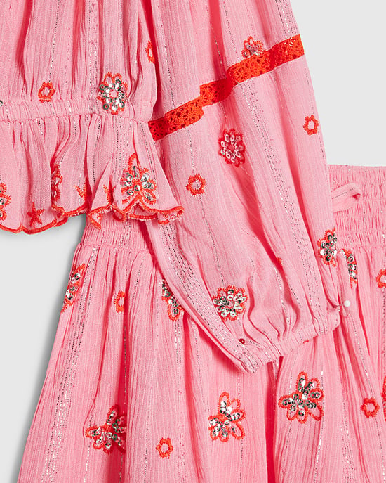 River Island Girls Top & Skirt Set Pink Embroidered Mirror 2 Piece - Image 4