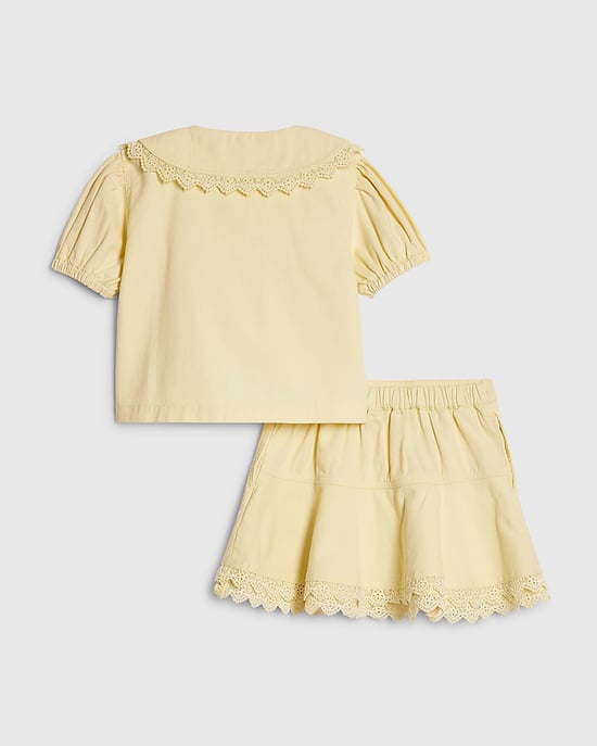 River Island Girls Shirt & Skirt Set Yellow Floral Pearl 2 Piece - Image 2