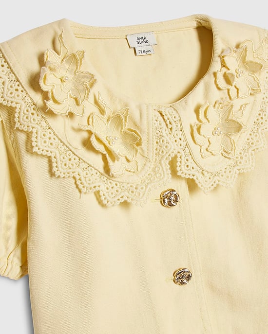 River Island Girls Shirt & Skirt Set Yellow Floral Pearl 2 Piece - Image 3