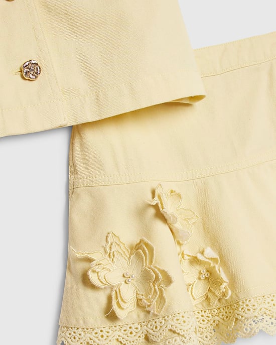 River Island Girls Shirt & Skirt Set Yellow Floral Pearl 2 Piece - Image 4