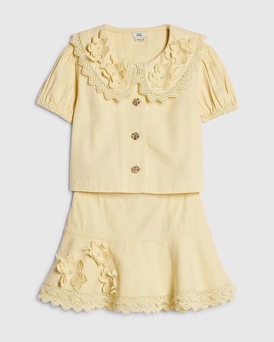 River Island Girls Shirt & Skirt Set Yellow Floral Pearl 2 Piece - Image 5