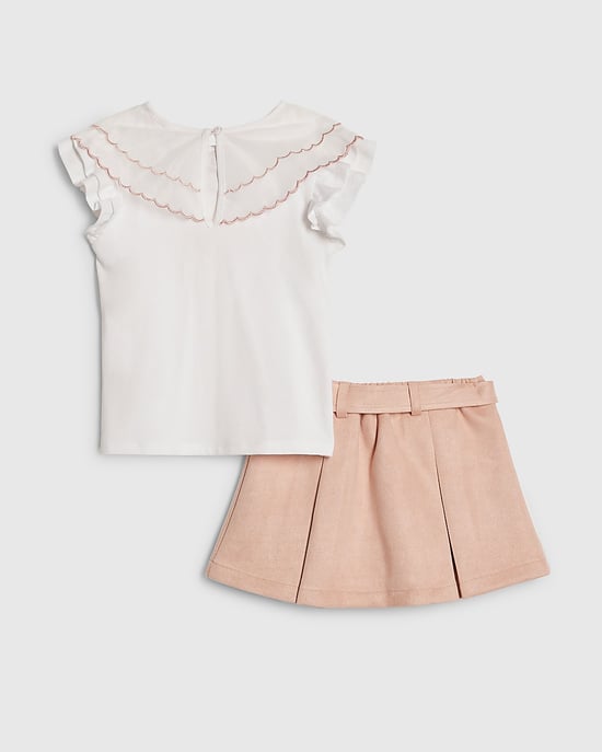 River Island Mini Girls Top & Skort Set Pink Faux Suede 2 Piece - Image 2