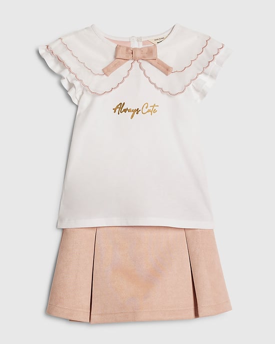 River Island Mini Girls Top & Skort Set Pink Faux Suede 2 Piece - Image 5
