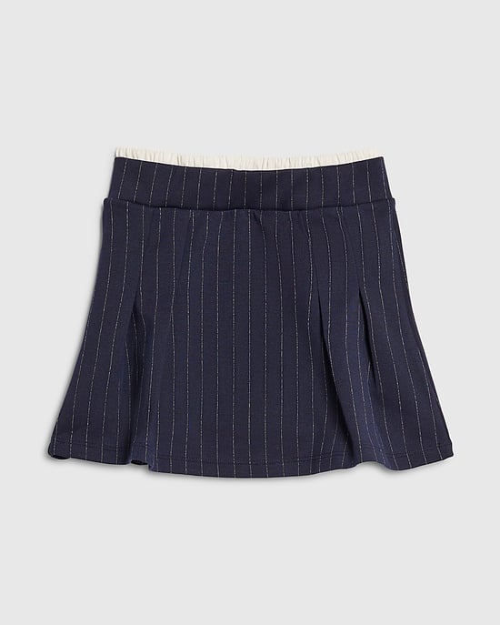 River Island Girls Skirt Navy Pinstripe Pleated Striped - Image 1