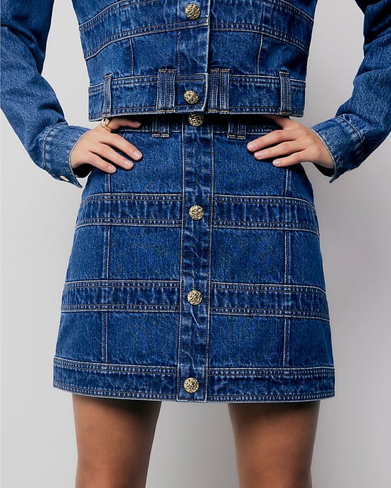 River Island Womens Mini Skirt Blue Denim Panelled Button - Image 1