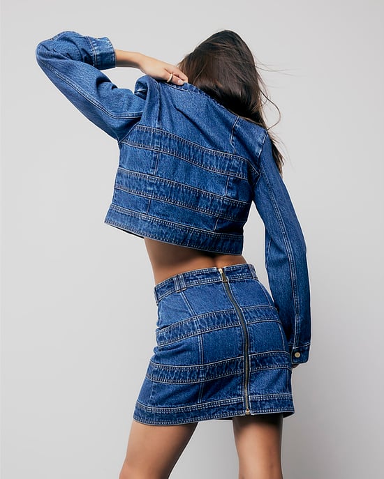 River Island Womens Mini Skirt Blue Denim Panelled Button - Image 3