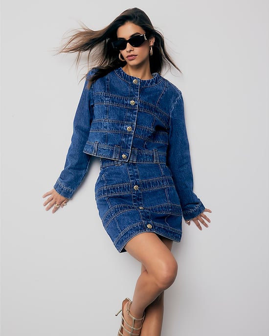 River Island Womens Mini Skirt Blue Denim Panelled Button - Image 4