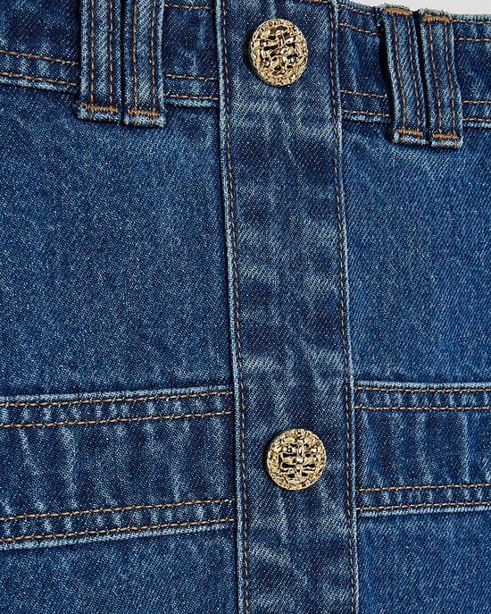 River Island Womens Mini Skirt Blue Denim Panelled Button - Image 5