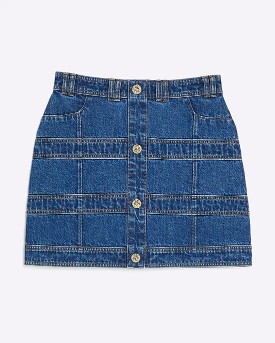 River Island Womens Mini Skirt Blue Denim Panelled Button - Image 6