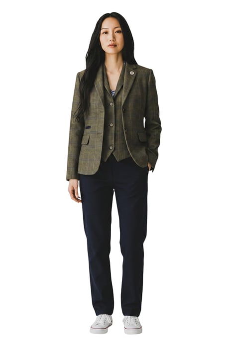 Dames olijfgroen 2-delig geruit formele tweed blazer en gilet - TPSTZ-7 - Image 2