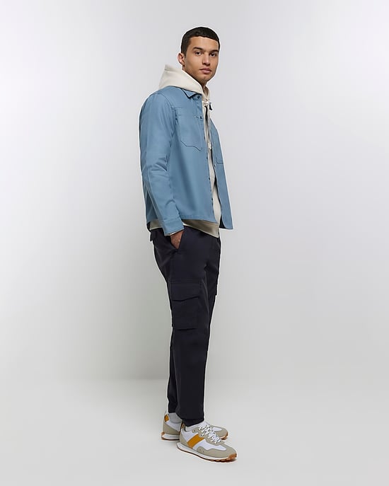 River Island Mens Cargo Joggers Washed Navy Slim Fit - Image 2
