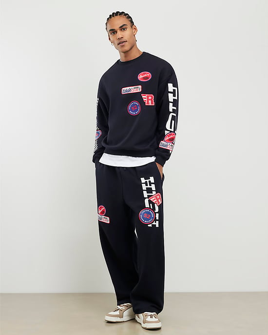 River Island Mens Joggers Black High Performance Badge Wide - Image 2