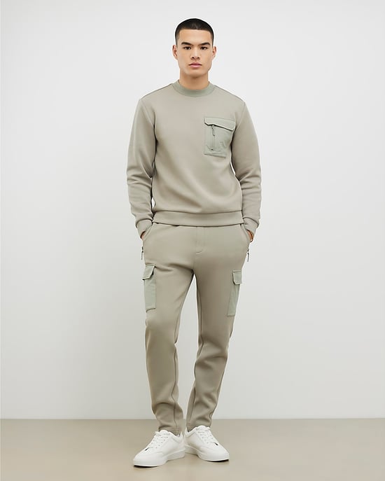 River Island Mens Cargo Joggers Khaki Slim Fit Nylon - Image 1