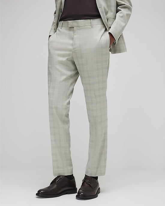 River Island Mens Suit Trousers Beige Skinny Fit Stretch Check - Image 1