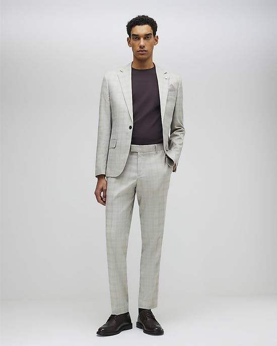 River Island Mens Suit Trousers Beige Skinny Fit Stretch Check - Image 2