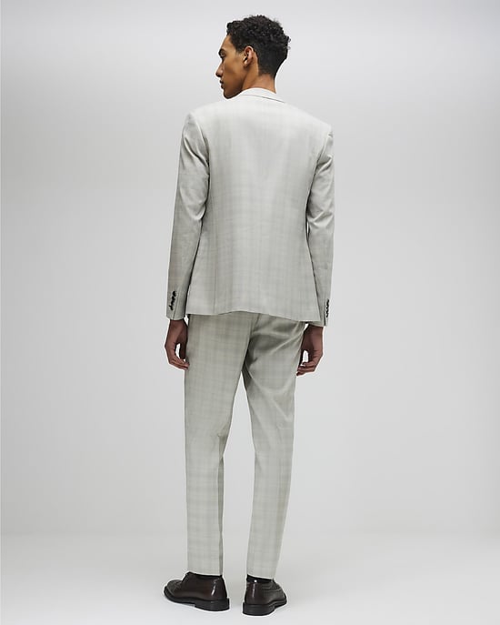 River Island Mens Suit Trousers Beige Skinny Fit Stretch Check - Image 4