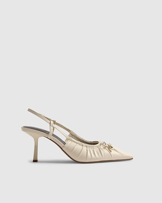 River Island Womens Court Shoes Cream Ruched Bow Heels Slingback - Image 2