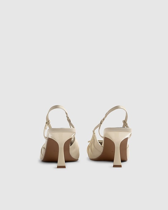 River Island Womens Court Shoes Cream Ruched Bow Heels Slingback - Image 3