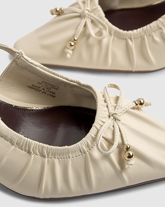 River Island Womens Court Shoes Cream Ruched Bow Heels Slingback - Image 4
