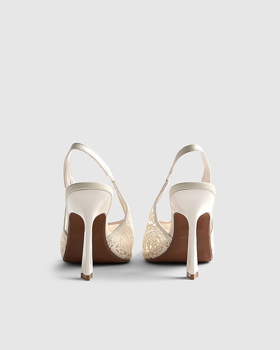 River Island Womens Heels Cream Crochet Slingback Shoes - Image 2