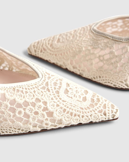 River Island Womens Heels Cream Crochet Slingback Shoes - Image 3